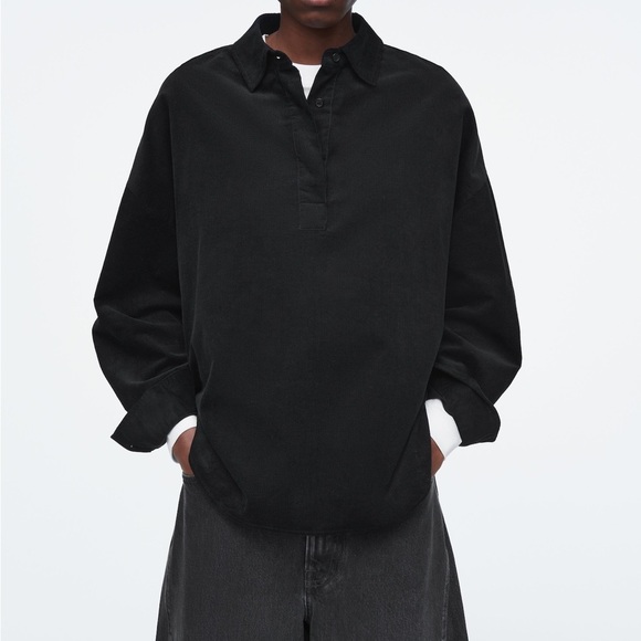 COS Loose-Fit Corduroy 100% Cotton Shirt Jacket Sz 2 Black Oversized Fall Staple - Picture 1 of 11